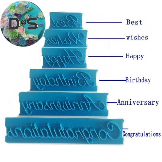 Non Stick 6Pcs/Set Fondant Mould Soft Plastic Happy Birthday Cake Decoration Mold