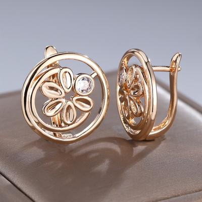 Vintage Rose Gold Farbe Geformt Runde Ohrringe für Frauen Zirkon Blumen Tropfen Ohrringe Schmuck Geschenk