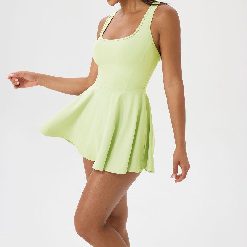 Women's Tennis Dress U-Neck Sleeveless Knee Length Dress