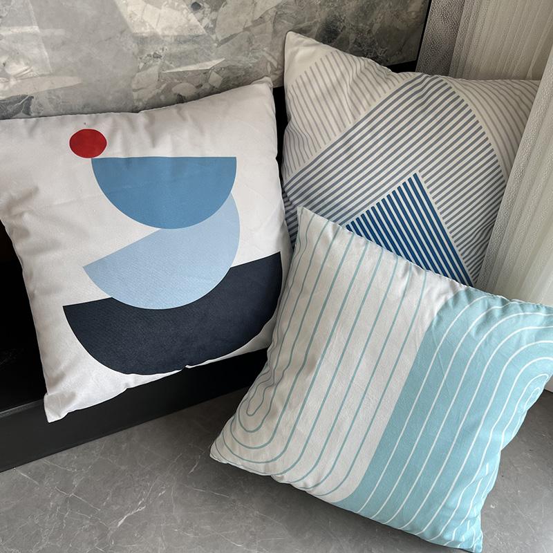 Blue Nordic Style Pillow Cover Geometric Stripe Double-Sided Sofa Window Guest Home Pillow Case Square Shape Pp Cotton