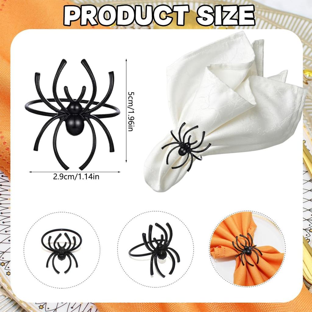 Halloween Spider Napkin Rings Metal Alloy Napkin Holder Rings Serviette Buckle Ring for Halloween Party Kitchen Dinner Table Decorations (Black)