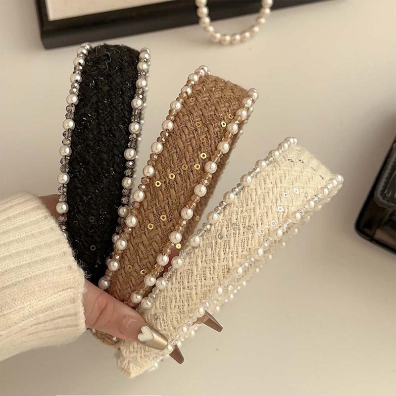 Heavy Industry Wool Pearl Headband High Sense Wide-Edged Headhoop High Skull Top Hair Fixer Light Hair Accessories