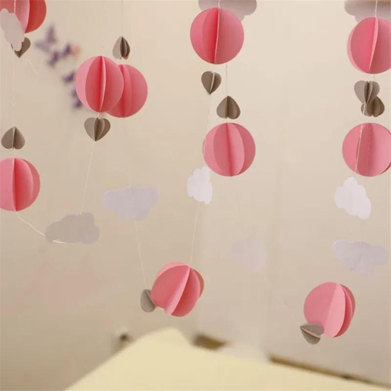 3D Hot Air Balloon Love Heart Clouds Paper String Room Wall Background Hanging Banner Birthday Baby Shower Party Decorations