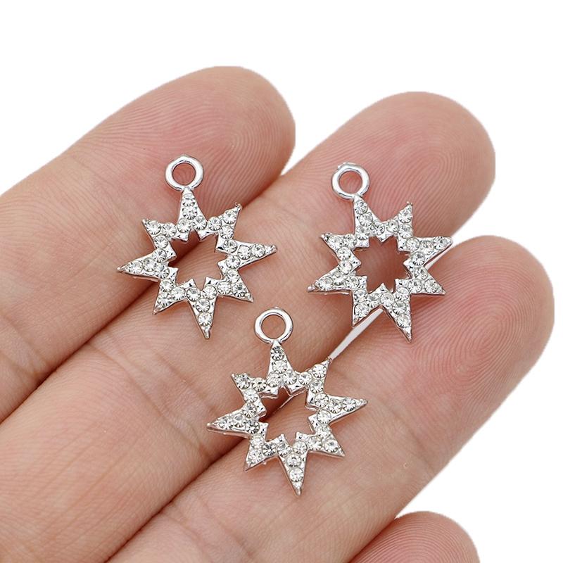 10Pcs Silver Plated Crystal Star Charm Pendant For Jewelry Making Bracelet Necklace Diy Earrings Accessories Craft 22X18Mm