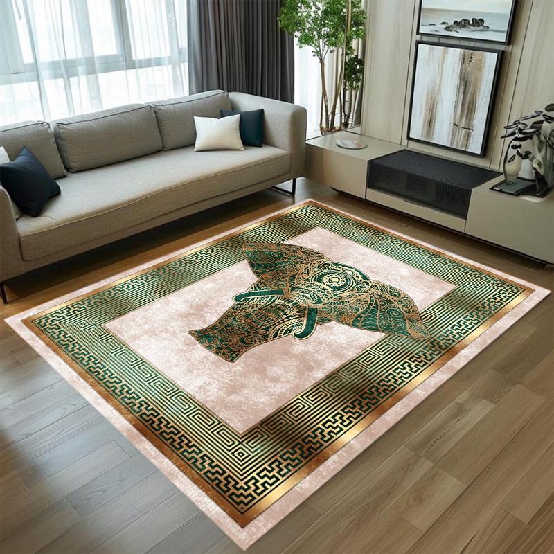 Luxury Golden Elephant Pattern Carpet Soft Non-slip Floor Mat Geometric Greek Key Rug Home Decoration for Living Room Bedroom