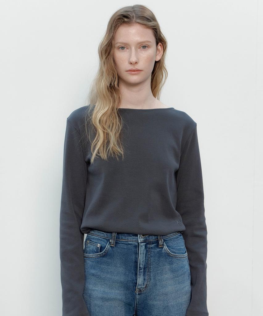 Deomago Basic Boat Neck T-Shirts (Charcoal)