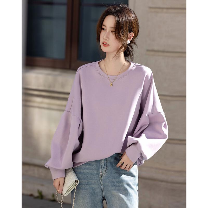 Demana Women's Relaxed Fit Round Neck Lantern Sleeve Air Layer Sweatshirt