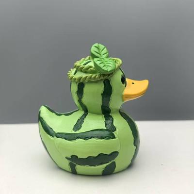 Cute Cartoon Watermelon Duck Statue Decorative Funny Dragon Fruit Duck Figurine Resin Mini Duck Ornament Home Decoration