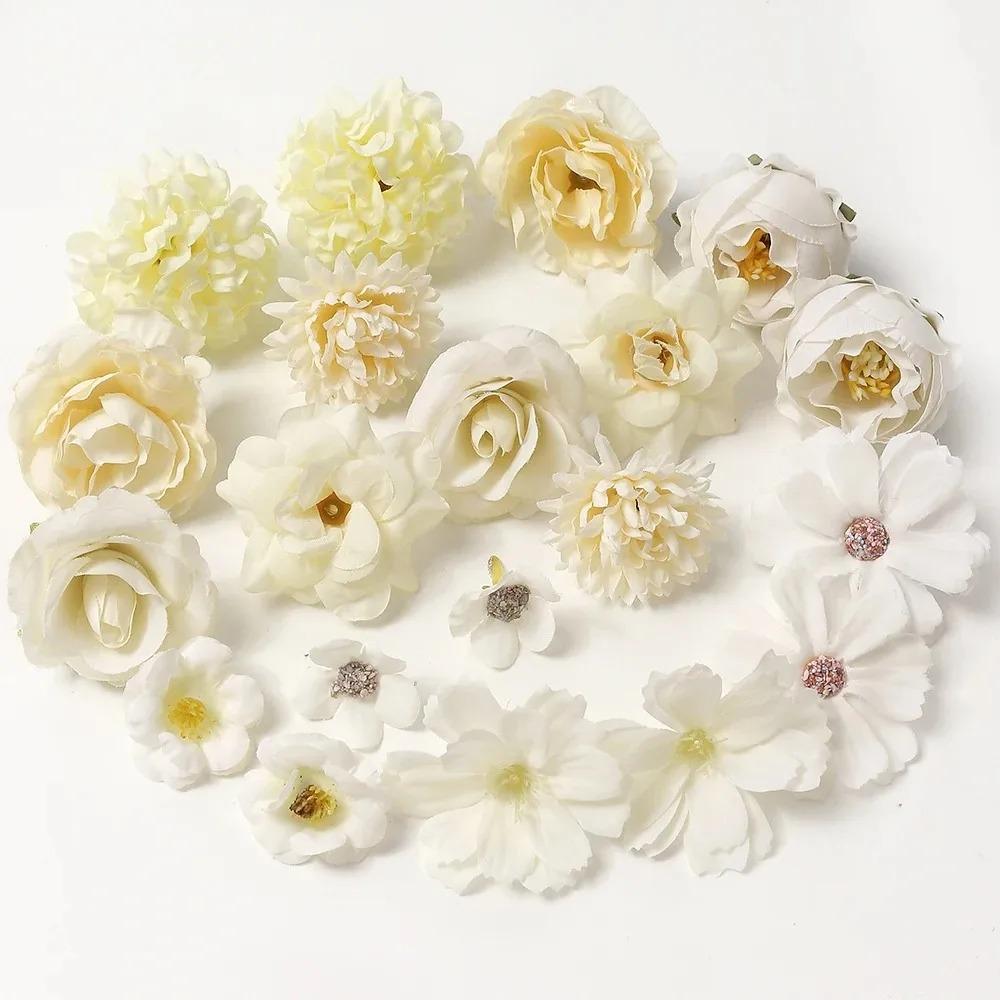 Rose Mixed Artificial Flowers Silk Fake Flowers Heads for Home Decor Wedding Decoration DIY Craft Garland Gifts Box Accessories