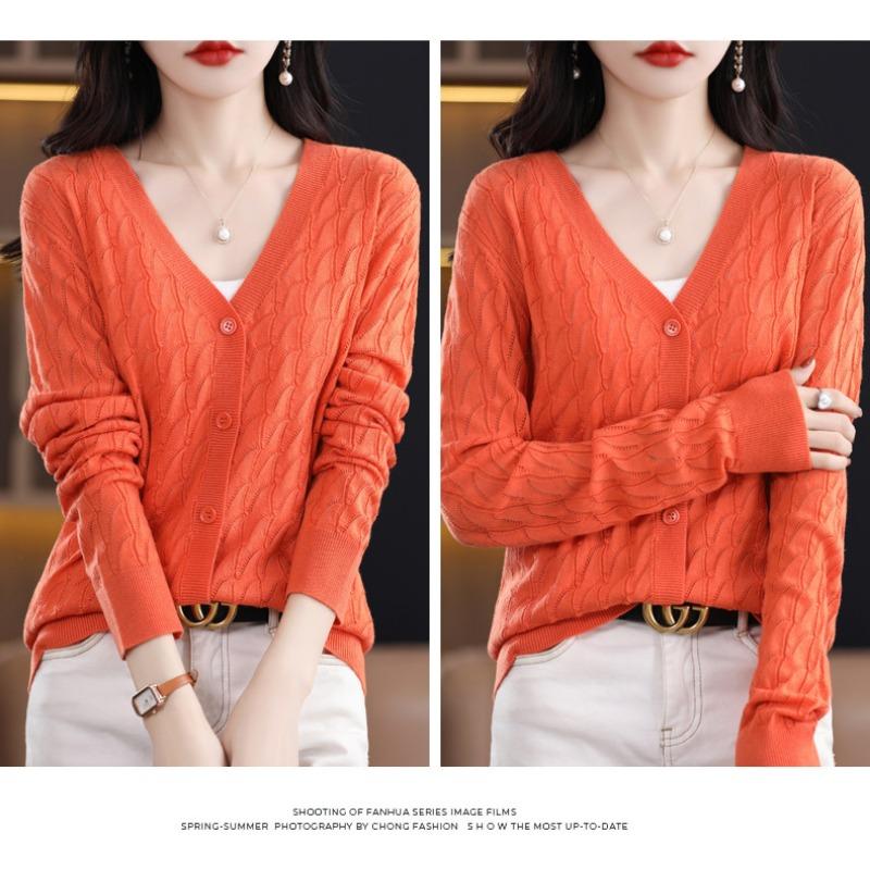 Women S V Neck Long Sleeve Knit Cardigan Slim Fit Solid Color Outerwear