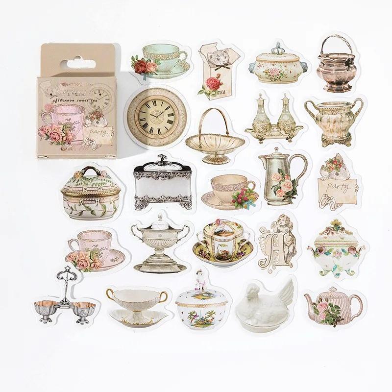46Pcs Vintage Teapot Stickers Afternoon Tea Dessert Decoration Stickers DIY Creative Scrapbooking Craft Album Stickers Jourmal