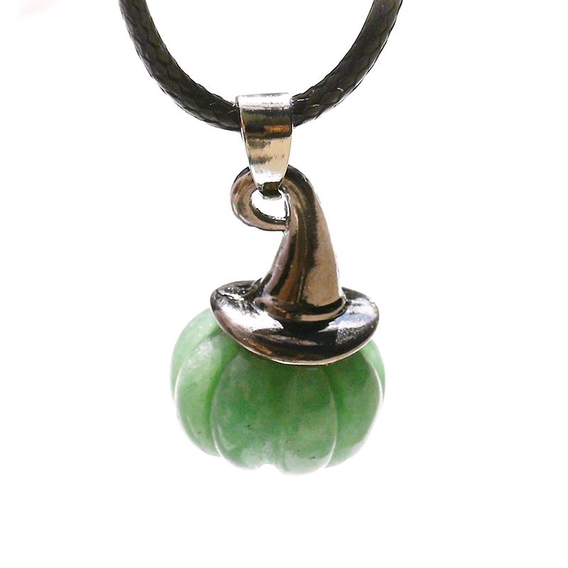 

Halloween Colorful Pumpkin Wizard Hat Pendant Necklace Natural Stone Jewelry Accessory