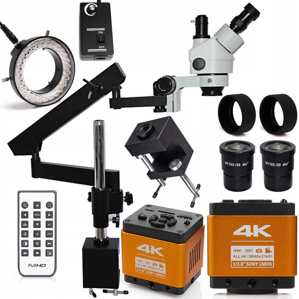 Stereomikroskop 22H auf verstellbarem Arm + 56X LED + 0,5x Barlow + Kamera „Orange Pro 4K“