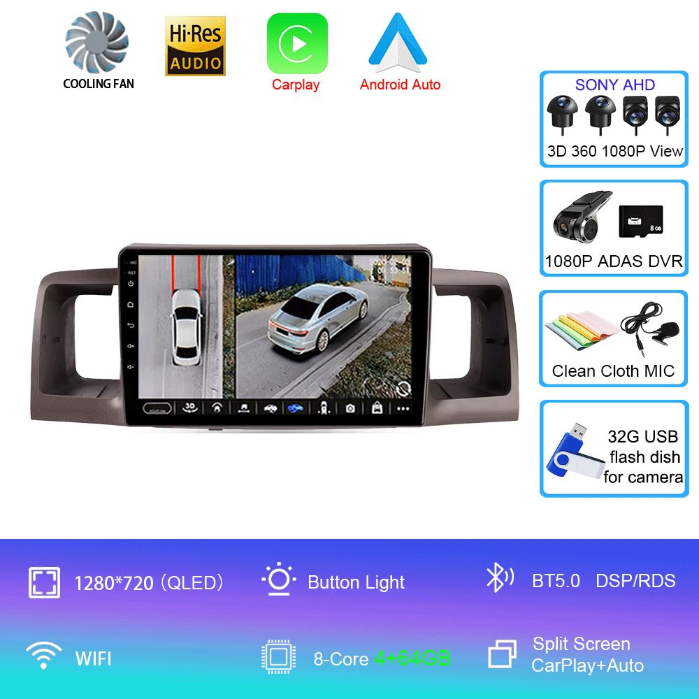 For Toyota Corolla E120 2000 - 2004 Car Radio Android 14 Carplay Multimedia Navigation Video DVD Autoradio Stereo 2din 4G+wifi