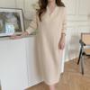 Hirsionsan Loose Long Sleeve Base Pullover Dresses Female Winter Casual V Neck Soft Knitted Dress Women Simple Solid Trendy Jumper Dress