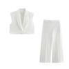 2025 Spring Women's Slim Fit Vest & High Waist Wide-Leg Pants Set with Flap Detail