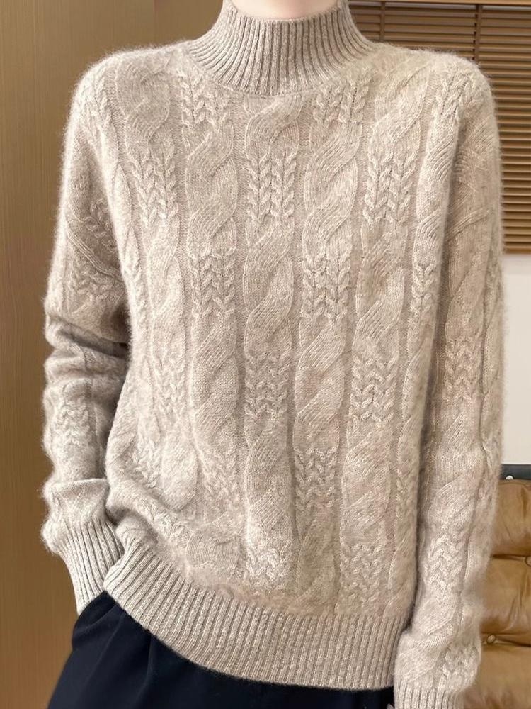 Women's Casual Sweater - Soft Thick Half-Turtleneck Long Sleeve Pullover, Loose Fit Solid Color Top with Medium Stretch, All-Season Sweater