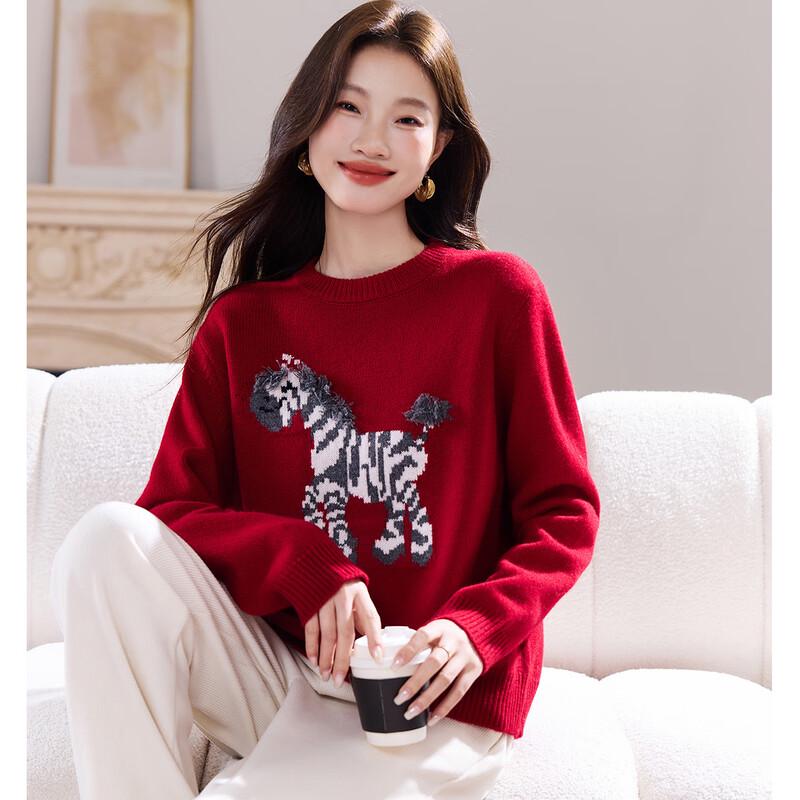 

Srcr Women s Thick 100% Wool Cartoon Intarsia Sweater M