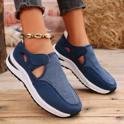 2024 Herbst Große Casual Einzelschuhe Dicke Unterseite Flyknit Atmungsaktiv Casual Mesh Flache Sohle Einfarbig Sport Damenschuhe