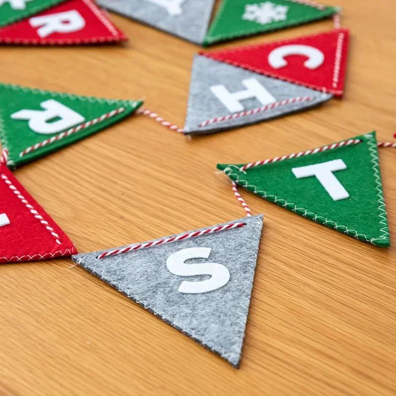 Christmas Banner Garland Wool Felt Triangle Merry Christmas Decor for Home Navidad Christmas Ornaments Xmas Decor New Year