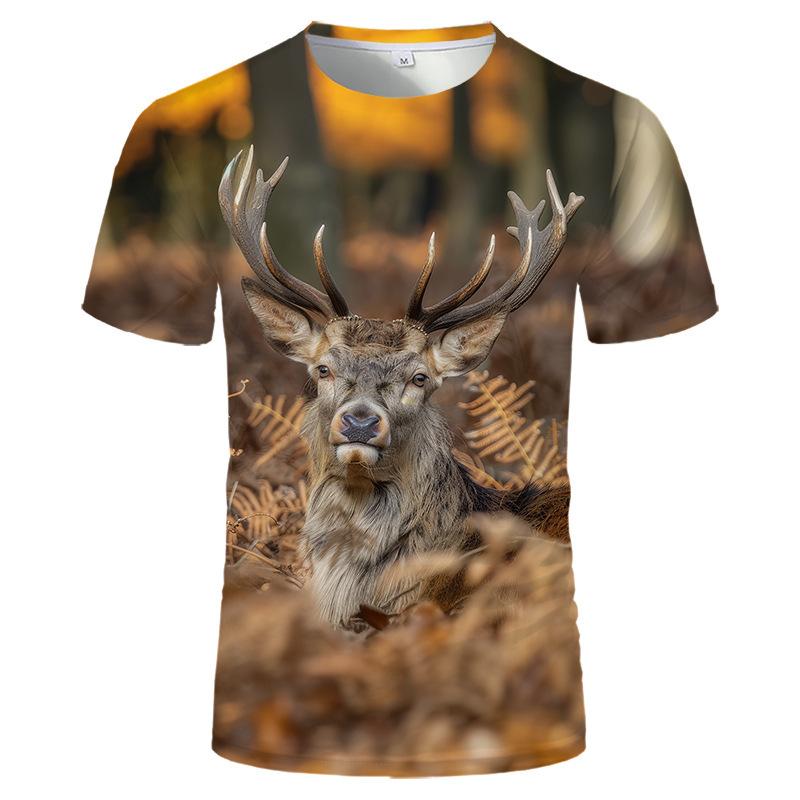 

Summer Round Neck 3D Animal Pattern Print Top Outdoor Jungle Camouflage Clothing Fashionable Casual Short Sleeved Men s T-shirts S