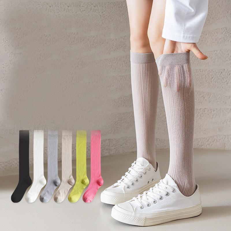 Damen Mesh Lange Socken Kniehohe Strümpfe Mädchen Einfarbig Lange Röhrenbeinsocken
