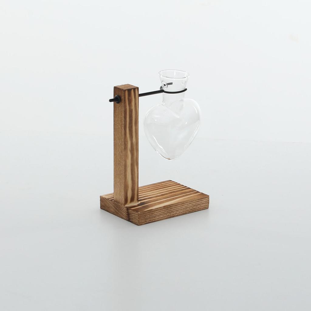 Wooden Frame Hydroponic Flower Vase - Transparent Ornament for Small Water Culture Plants