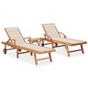 VidaXL Sun Loungers 2 Pcs with Table and Cushion Solid Teak Wood 3073173