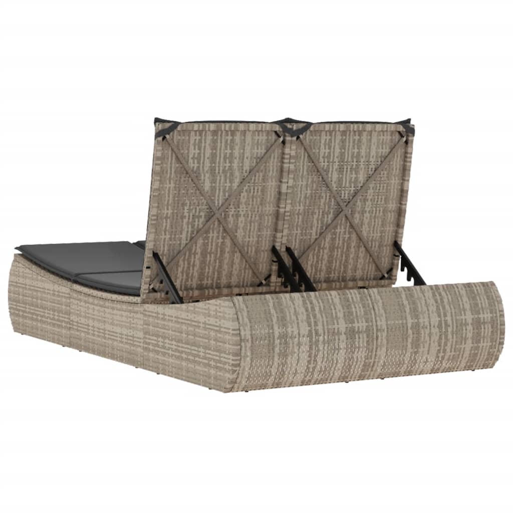 Vidaxl Double Sun Lounger With Cushions, Light Grey, Poly Rattan