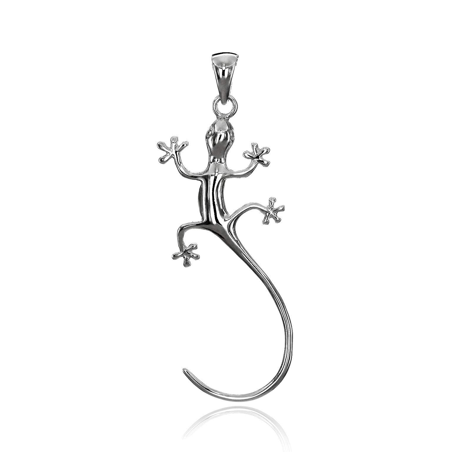 [Leilani] Hawaiian Jewelry Gecko Silver Necklace Pendant, Sterling Silver 925 (Chain not included)