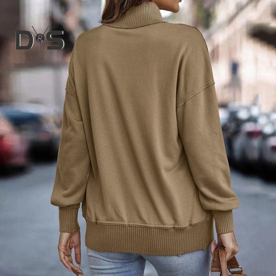 Podzim Jaro Dámská mikina Polorozepínací stojáček Jednobarevný Volný svetr s velkou kapsou Elastické manžety OL Denní top na dojíždění