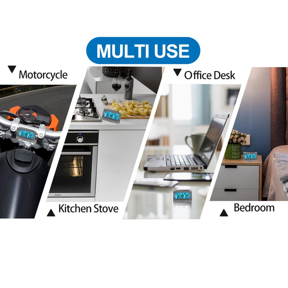 Solar Car Digital Clock Thermometer Waterproof LCD Dashboard Temperature Display