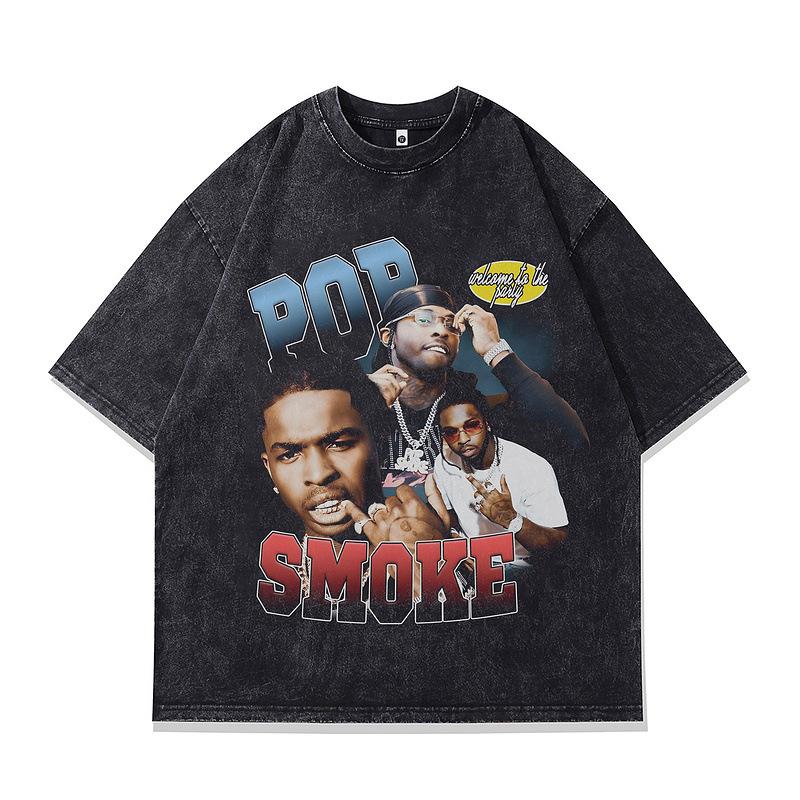 European And American Hip Hop Portrait Printing T-Shirt Oversize High-Quality Men'S Clothing Washed Retro Short-Sleeved T-Shirt