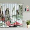 Chinese Style Ink Painting Shower Curtain Landscape Flower Tree Plant Boat Plum Living Room Background Wall Bathroom Screen Hook