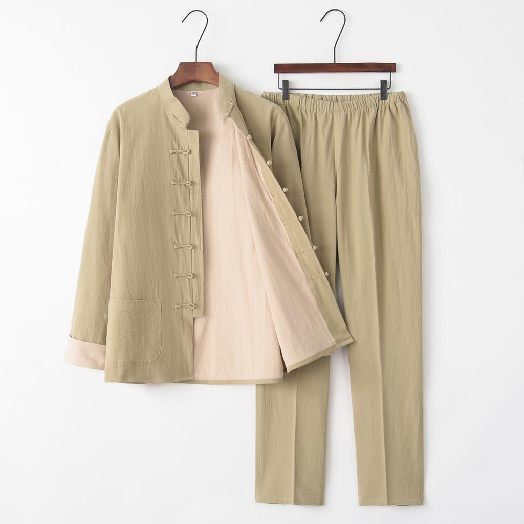 Tradiční čínský styl Muži Bavlněné Lněné Topy Kalhoty Hanfu Tang Suit Kung Fu Tai Chi Jednotná orientální móda Soupravy oblečení