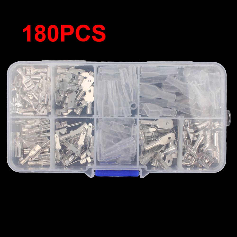 

Обжимний затискач+щипці Роз’єм для дроту Ручний інструмент для монтажу Різноманітні лопаткові клеми Асортимент з електричною ізоляцією 2,8/4,8/6,3 мм Універсальний 180 PCS Connectors