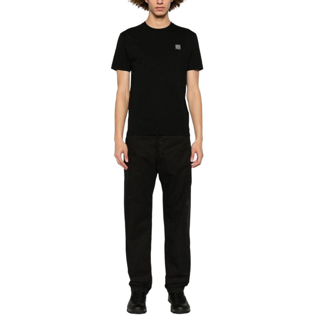 STONE ISLAND Logo Patch T-Shirt Black Men Tops 801523757-A0029