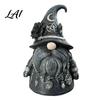 Faceless Gnome Statue Wizard Hat Figurine Mystical Home Decor with Crescent Pentagram Black Rose Mysterious Atmosphere Rune Pendant Vintage Desktop