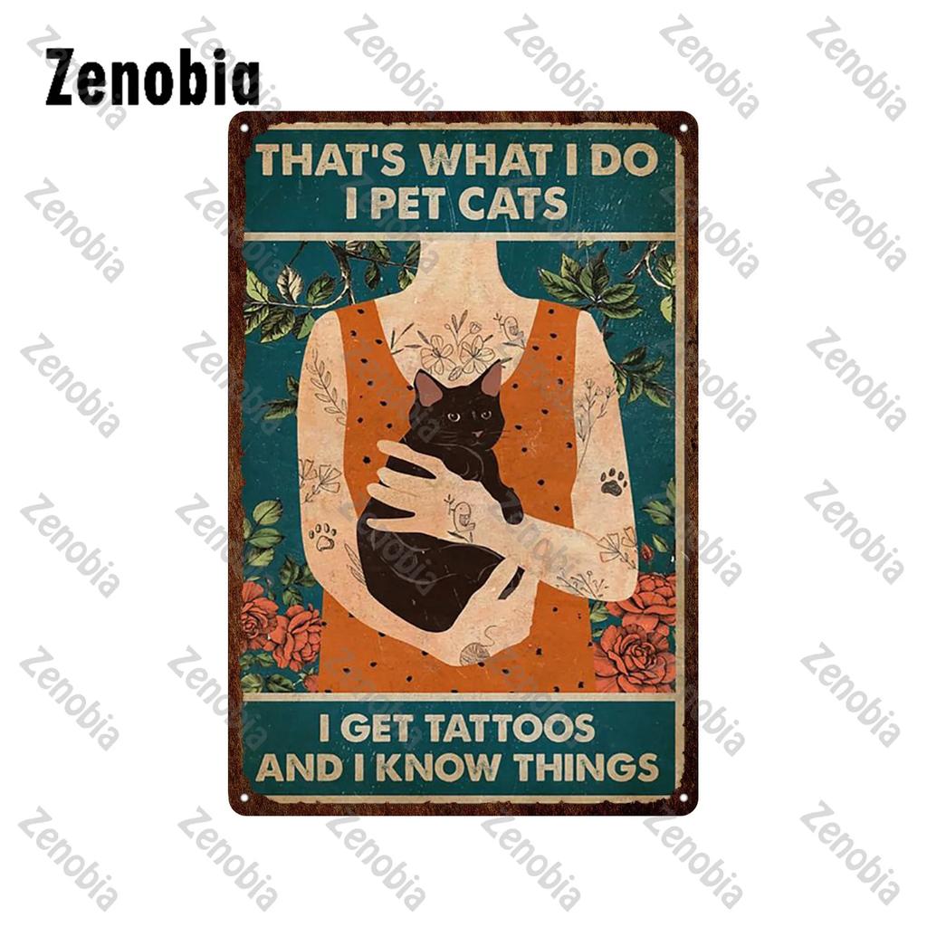 Animal Pet Black Cat Metal Poster Funny Vintage Plaque Metal Signs Tin Signs Cat Sitting On Toilet Tin Plate for Bathroom Decor