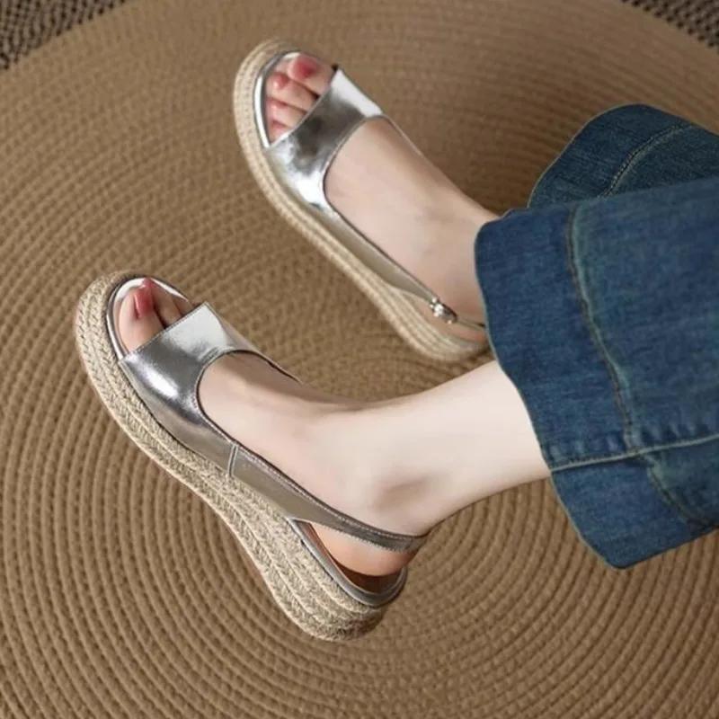 

Fashion Flats Women Sandals Platform Fashion Walking Shoes Summer 2025 New Woman Dress Casual Slides cozy designer Sandalias De Mujer 40 серебряный