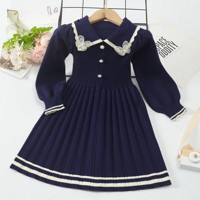 Girls Dress New Autumn Winter Thickening Warm Sweater Dress Girls Princess Dress College Style Bow Knitted Dress Girls Dress