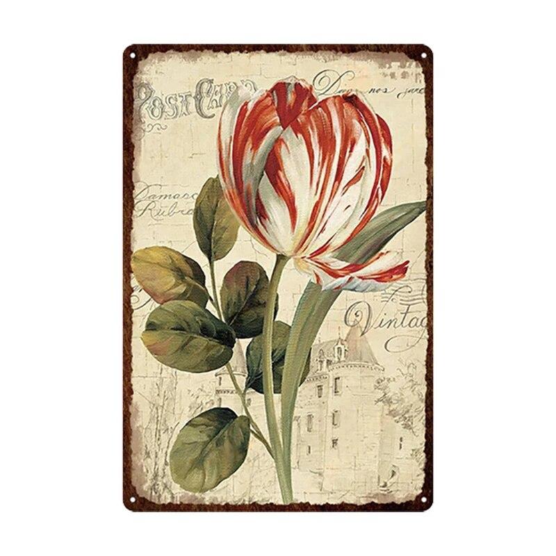 Flowers Metal Tin Sign Retro Plates Rose Peony Lavender Art Plaque Vintage Poster Garden Room Home Wall Decor Gift