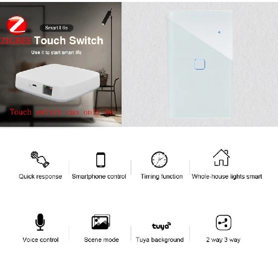 1234 Gang  2/3Way WiFi Touch Switch AC 100v220v Wall Light Switch Smart Home Zigbee Wireless Remote Control Tuya App US Standard