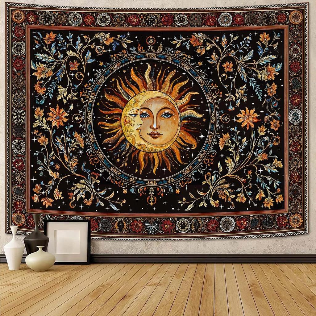VIKAMA Boho Tapestry Featuring Sunflower and Astrological Wheel Wall Decor for Bedroom Dorm and Living Room with Bohemian Mystic