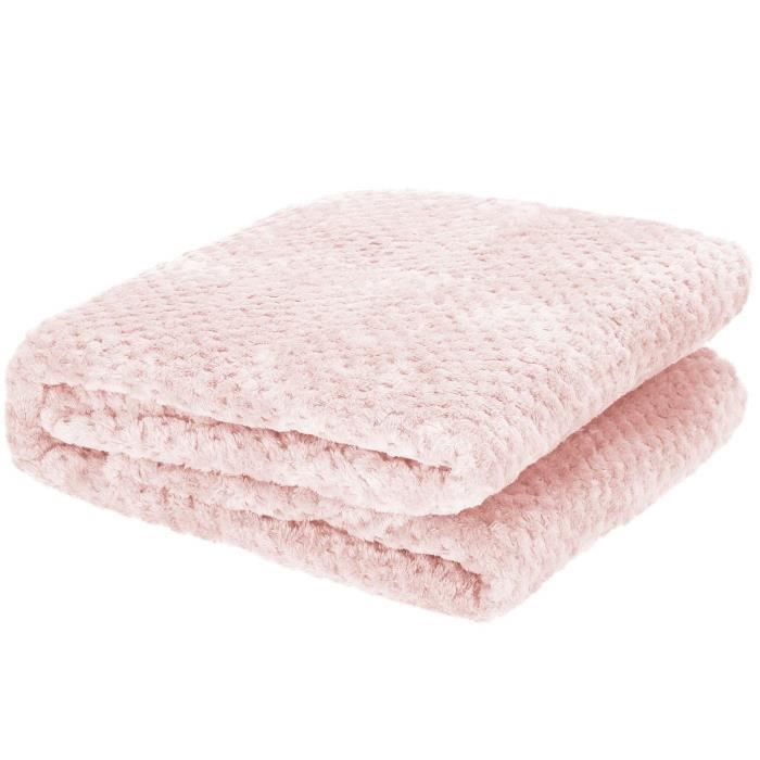 Couverture - SPRINGOS - 200x220 Cm - Douce - Rose - Polyester Avec Texture