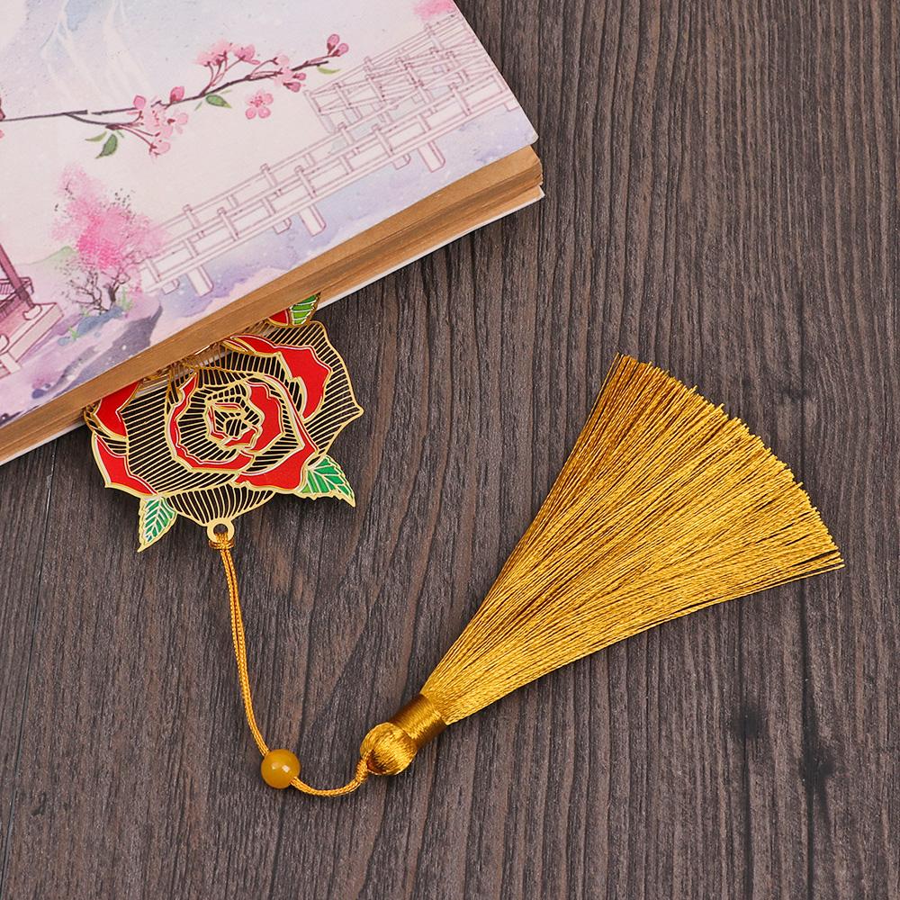 Stationery Chinese Style Tassel Pendant Hollow Book Clip Painted Pagination Mark Brass Bookmark