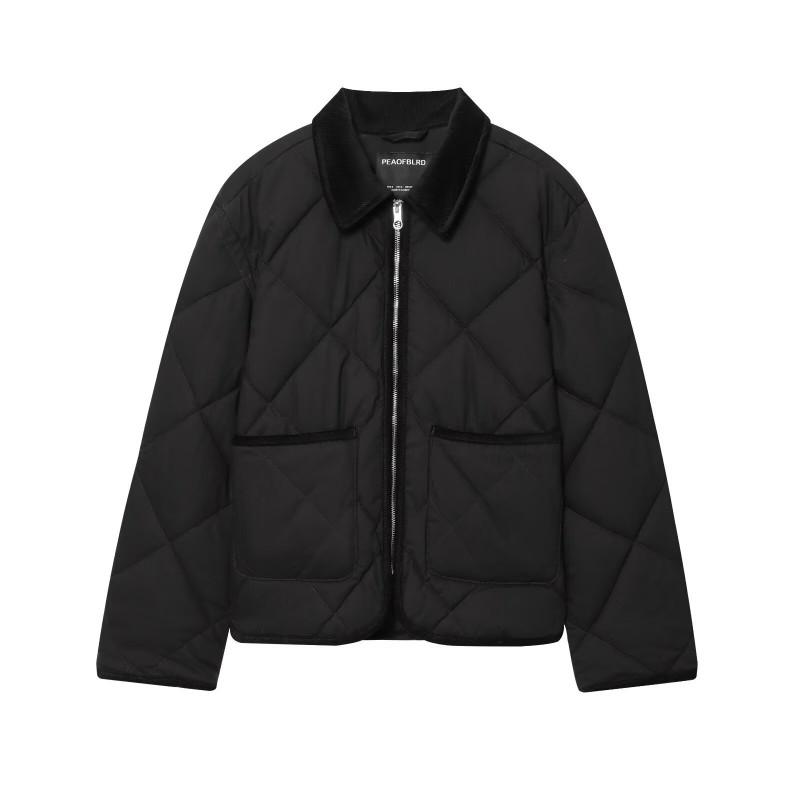 Womens Turn-Down Collar Quilted Zipper Pocket Jacket Streetwear Outerwear M561336