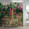 Rustic Landscape Shower Curtain Forest Waterfall Chinese Moon Door Flowers Plant Nature Scenery Polyester Bathroom Curtain Decor