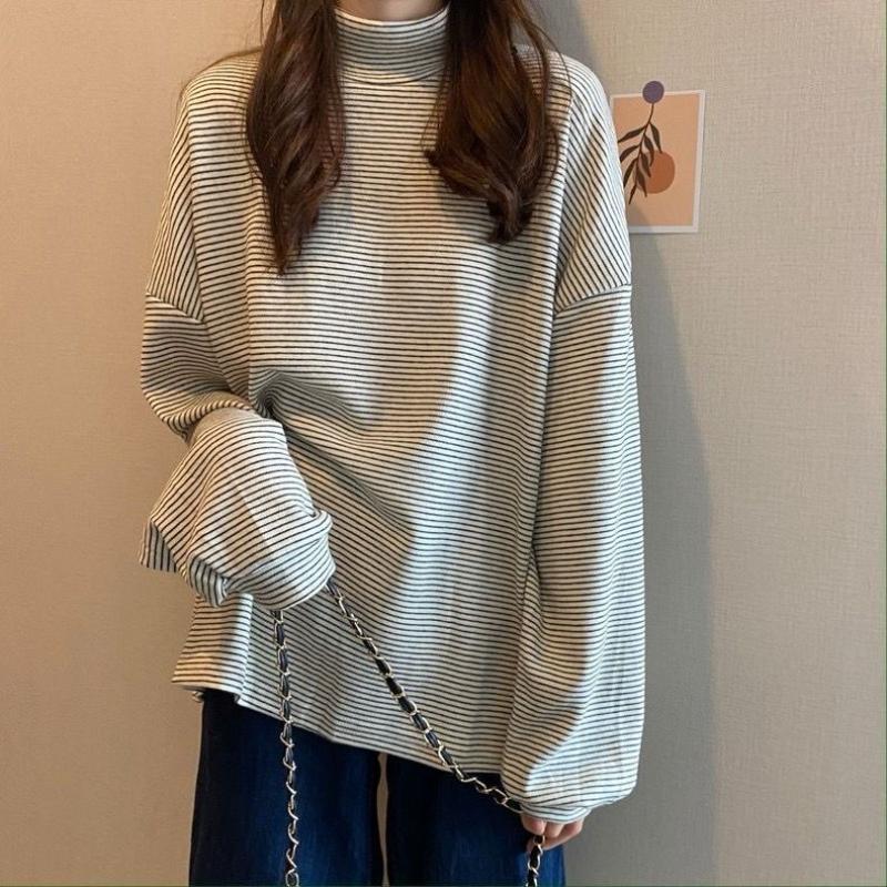 Gestreept Velours Warm T-shirt Herfst/Winter Nieuw Lange Mouw Velours Basis Shirt Damesmode Alles Passend Coltrui Top