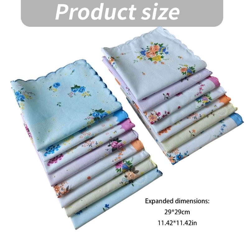 Flower Motif Handkerchief Set, 18Pcs Soft Cotton Cloths with Scalloped Trim for Personal Wiping, Table Settings, and Small-Item Wrapping